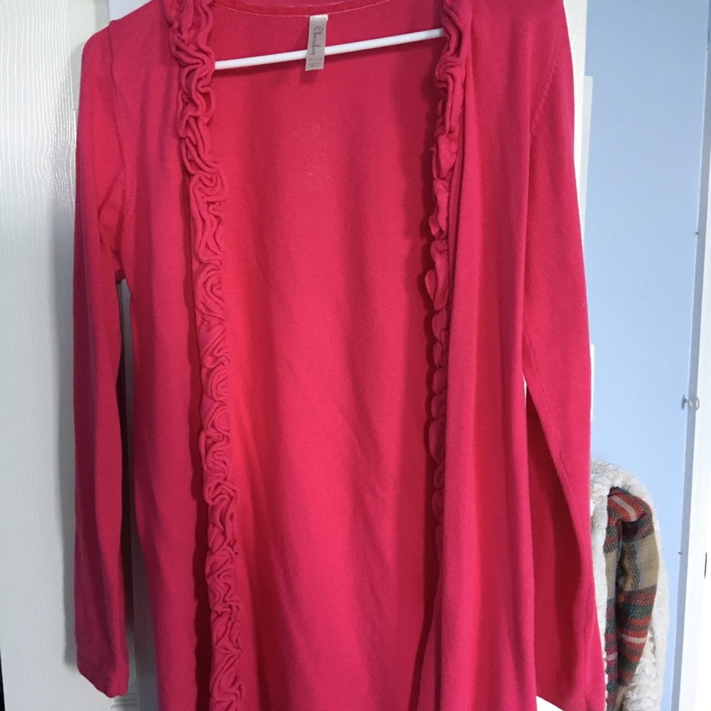 Hot pink youth ruffled cardigan